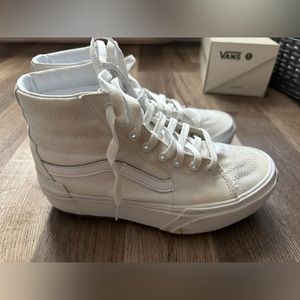 white platform vans water stains